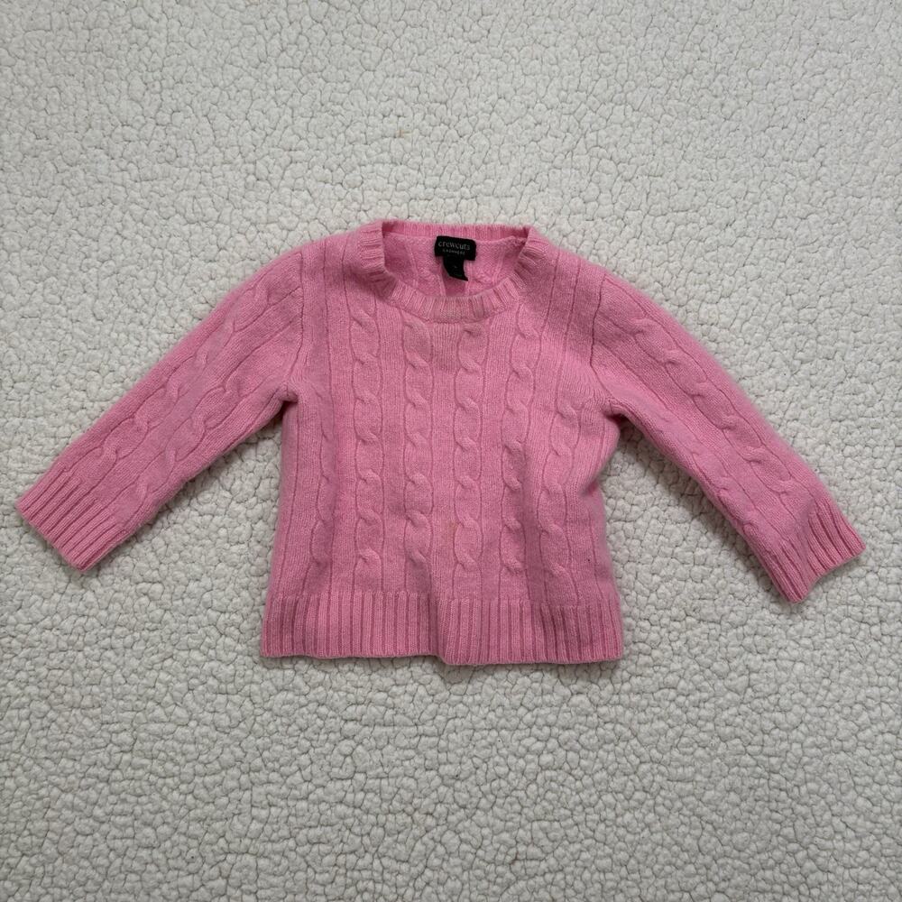J Crew CrewCuts Girls 2T 100% Cashmere Pink Cable Knit Sweater Crew Neck READ**